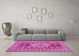 Machine Washable Geometric Purple Traditional Area Rugs in a Living Room, wshtr458pur