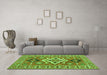 Machine Washable Geometric Green Traditional Area Rugs in a Living Room,, wshtr458grn