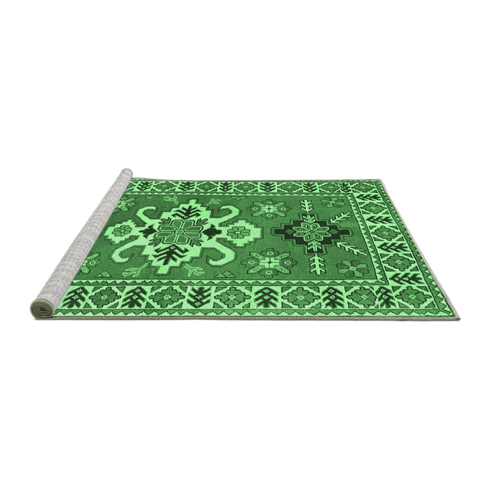 Sideview of Machine Washable Geometric Emerald Green Traditional Area Rugs, wshtr458emgrn