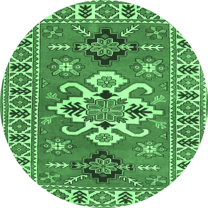 Round Machine Washable Geometric Emerald Green Traditional Area Rugs, wshtr458emgrn