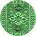 Round Machine Washable Geometric Emerald Green Traditional Area Rugs, wshtr458emgrn