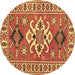 Round Geometric Brown Traditional Rug, tr458brn