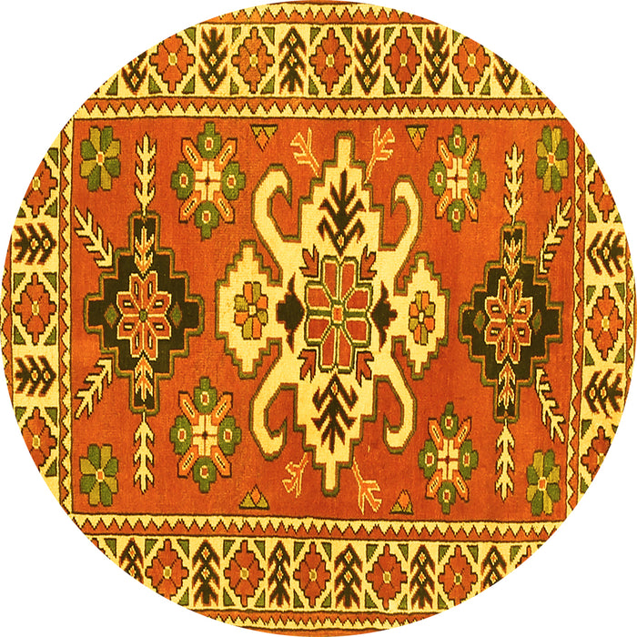 Round Machine Washable Geometric Yellow Traditional Rug, wshtr458yw