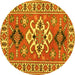 Round Geometric Yellow Traditional Rug, tr458yw