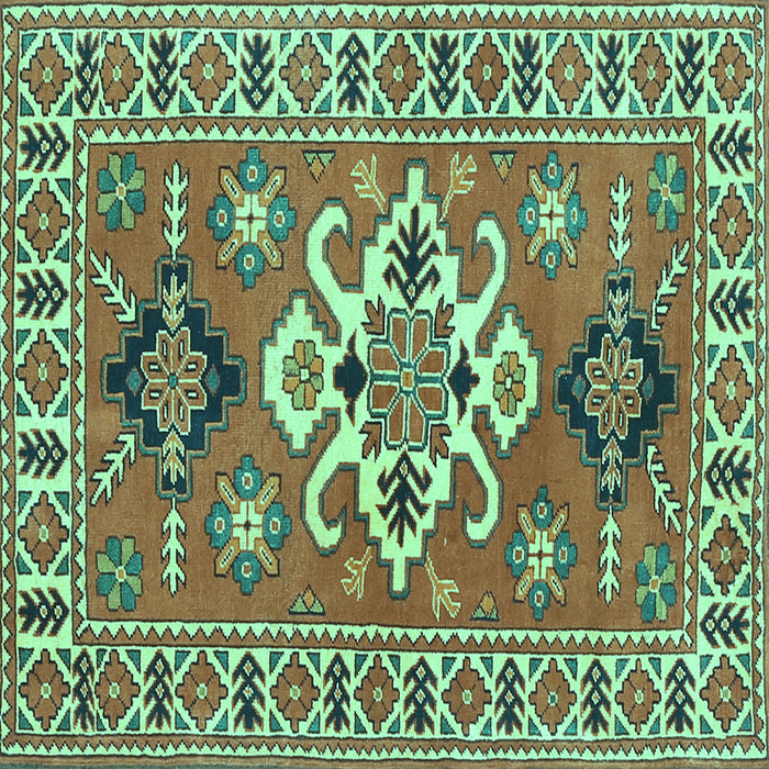 Square Machine Washable Geometric Turquoise Traditional Area Rugs, wshtr458turq