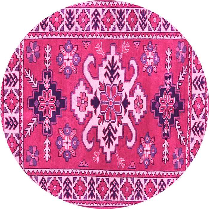 Round Machine Washable Geometric Pink Traditional Rug, wshtr458pnk