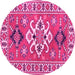 Round Machine Washable Geometric Pink Traditional Rug, wshtr458pnk