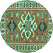 Round Geometric Turquoise Traditional Rug, tr458turq