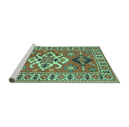 Sideview of Machine Washable Geometric Turquoise Traditional Area Rugs, wshtr458turq