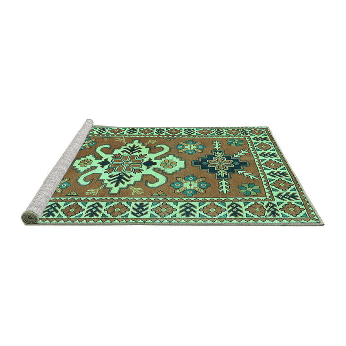 Sideview of Machine Washable Geometric Turquoise Traditional Area Rugs, wshtr458turq