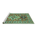 Sideview of Machine Washable Geometric Turquoise Traditional Area Rugs, wshtr458turq