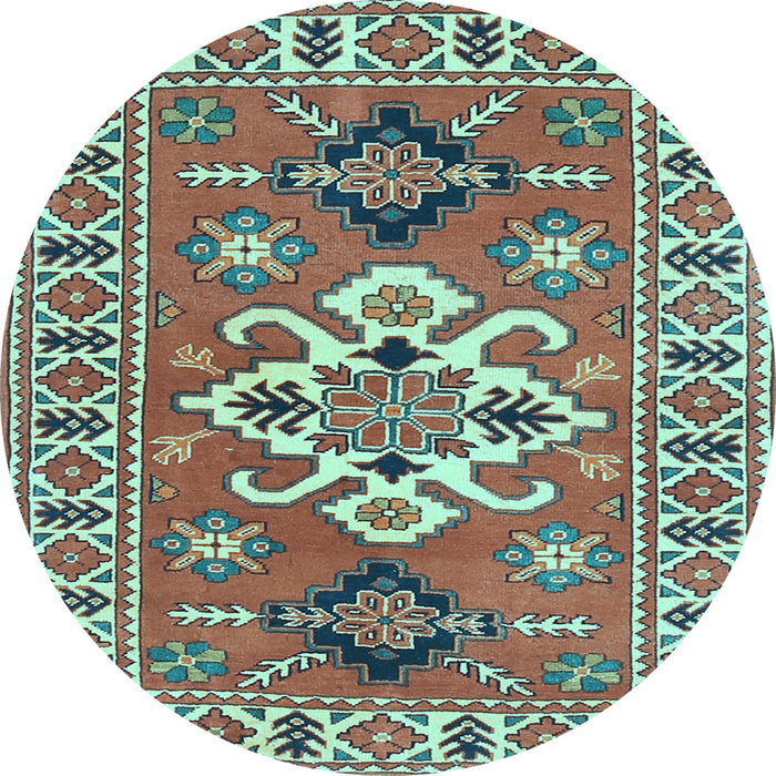Round Machine Washable Geometric Light Blue Traditional Rug, wshtr458lblu