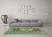 Machine Washable Geometric Turquoise Traditional Area Rugs in a Living Room,, wshtr458turq