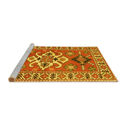 Sideview of Machine Washable Geometric Yellow Traditional Rug, wshtr458yw