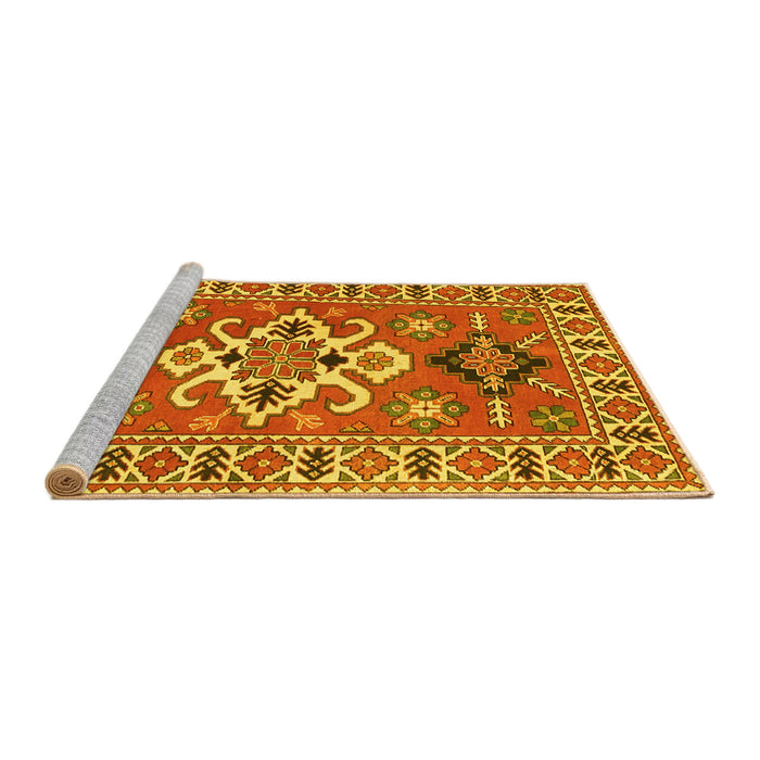Sideview of Machine Washable Geometric Yellow Traditional Rug, wshtr458yw