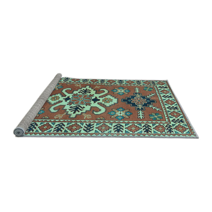 Sideview of Machine Washable Geometric Light Blue Traditional Rug, wshtr458lblu