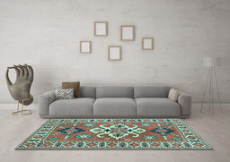 Machine Washable Geometric Light Blue Traditional Rug in a Living Room, wshtr458lblu