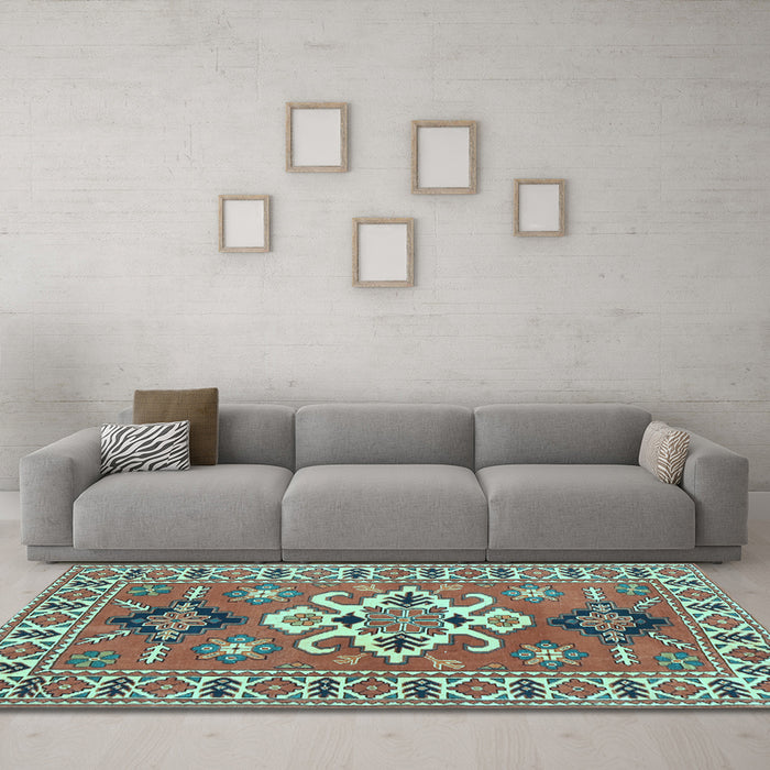 Machine Washable Geometric Light Blue Traditional Rug in a Living Room, wshtr458lblu