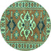 Round Machine Washable Geometric Turquoise Traditional Area Rugs, wshtr458turq