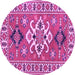 Round Geometric Purple Traditional Rug, tr458pur