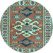 Round Geometric Light Blue Traditional Rug, tr458lblu