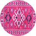 Round Geometric Pink Traditional Rug, tr458pnk