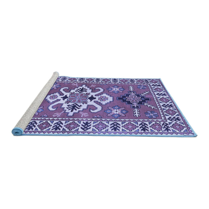 Sideview of Machine Washable Geometric Blue Traditional Rug, wshtr458blu