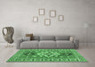 Machine Washable Geometric Emerald Green Traditional Area Rugs in a Living Room,, wshtr458emgrn