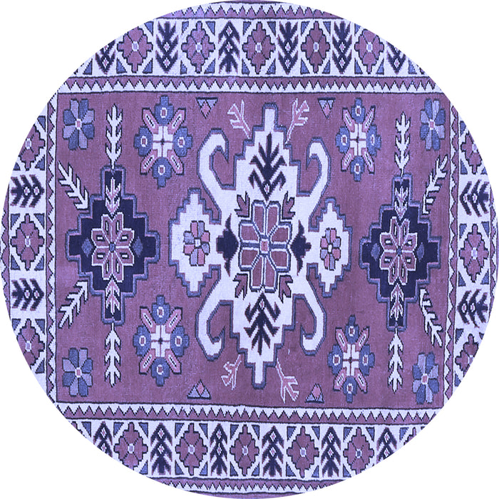 Round Machine Washable Geometric Blue Traditional Rug, wshtr458blu