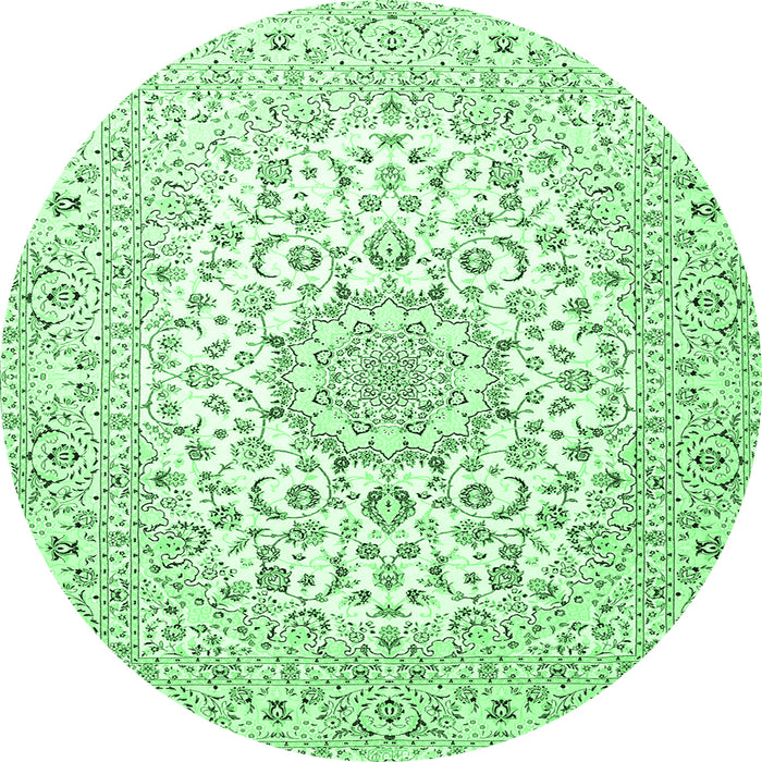 Round Machine Washable Medallion Emerald Green Traditional Area Rugs, wshtr4590emgrn