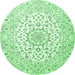 Round Machine Washable Medallion Emerald Green Traditional Area Rugs, wshtr4590emgrn