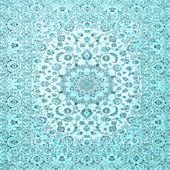 Square Machine Washable Medallion Light Blue Traditional Rug, wshtr4590lblu