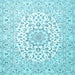 Square Machine Washable Medallion Light Blue Traditional Rug, wshtr4590lblu