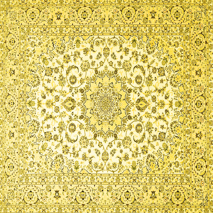 Square Machine Washable Medallion Yellow Traditional Rug, wshtr4590yw