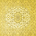 Square Machine Washable Medallion Yellow Traditional Rug, wshtr4590yw