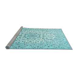 Sideview of Machine Washable Medallion Light Blue Traditional Rug, wshtr4590lblu