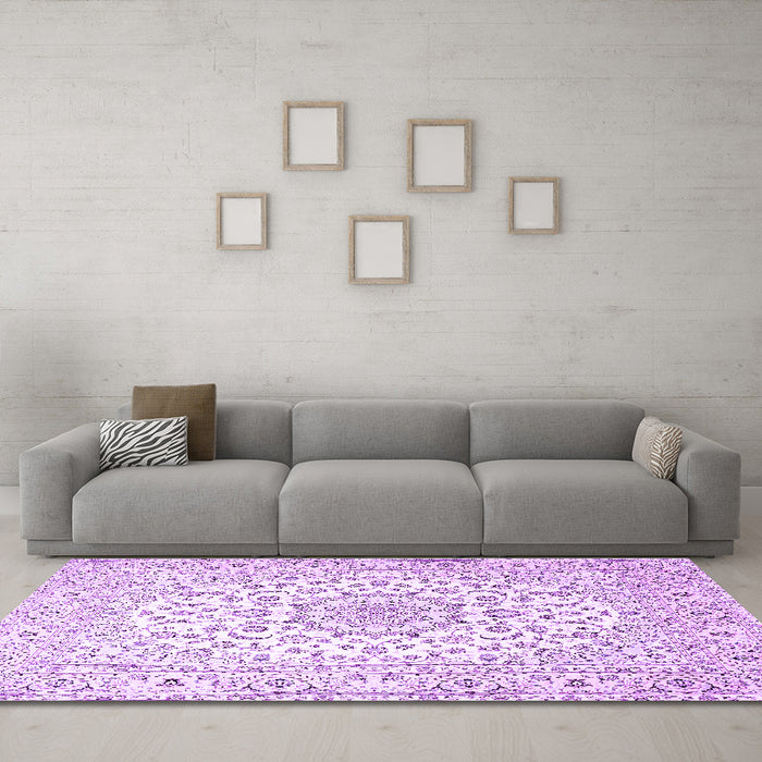 Machine Washable Medallion Purple Traditional Area Rugs in a Living Room, wshtr4590pur