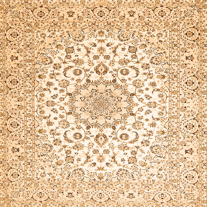Round Machine Washable Medallion Orange Traditional Area Rugs, wshtr4590org