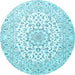 Round Machine Washable Medallion Light Blue Traditional Rug, wshtr4590lblu