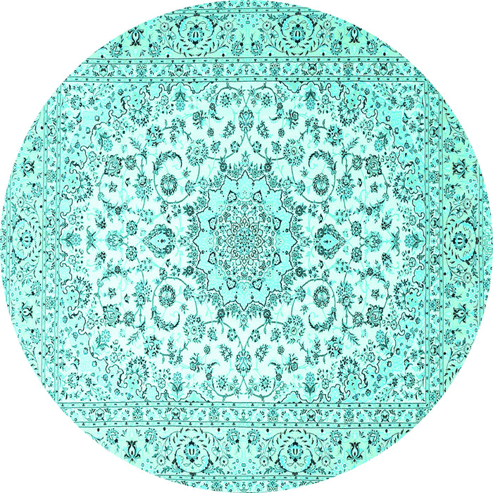 Round Medallion Turquoise Traditional Rug, tr4590turq
