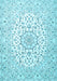 Machine Washable Medallion Light Blue Traditional Rug, wshtr4590lblu