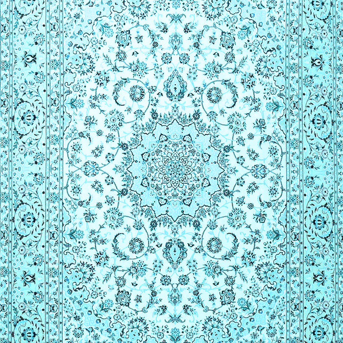 Machine Washable Medallion Light Blue Traditional Rug, wshtr4590lblu