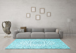 Machine Washable Medallion Light Blue Traditional Rug in a Living Room, wshtr4590lblu
