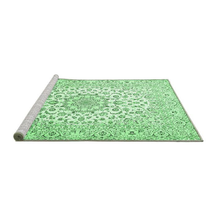 Sideview of Machine Washable Medallion Emerald Green Traditional Area Rugs, wshtr4590emgrn