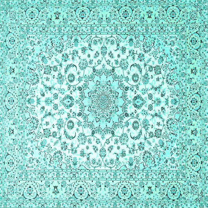 Square Machine Washable Medallion Turquoise Traditional Area Rugs, wshtr4590turq