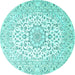 Round Machine Washable Medallion Turquoise Traditional Area Rugs, wshtr4590turq