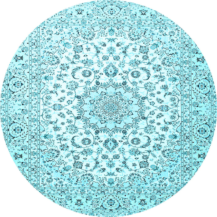 Round Medallion Light Blue Traditional Rug, tr4590lblu