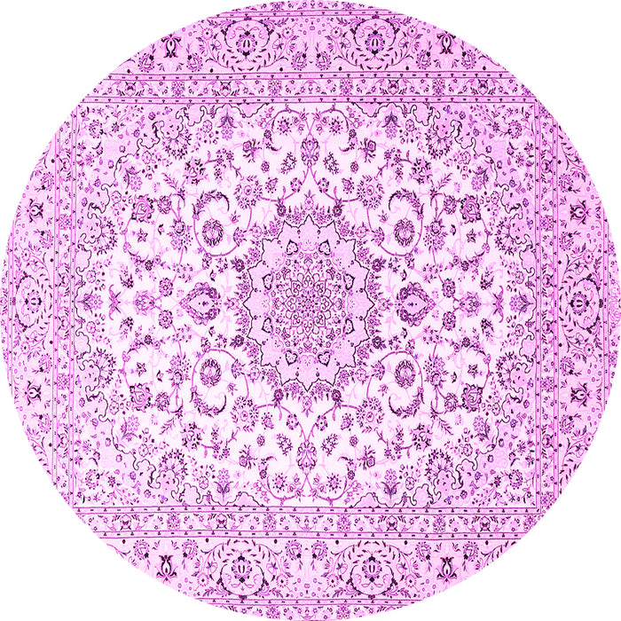 Round Machine Washable Medallion Pink Traditional Rug, wshtr4590pnk