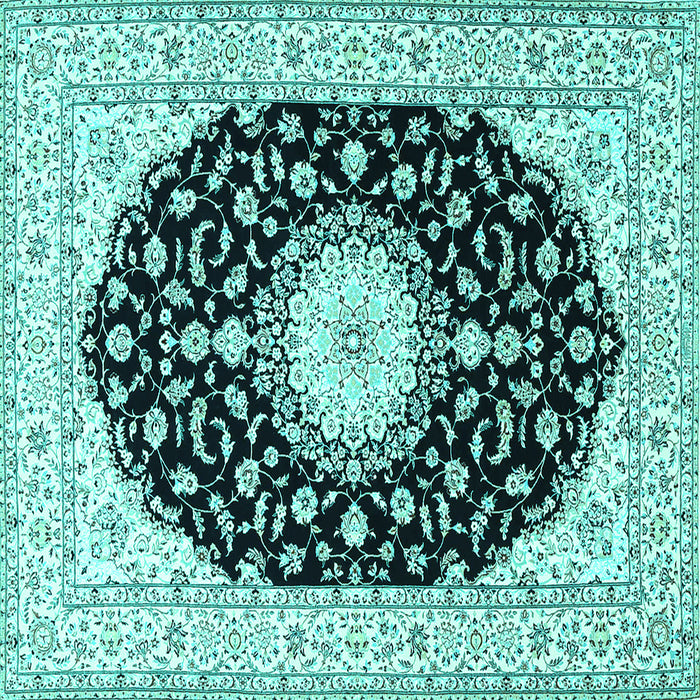 Square Machine Washable Medallion Turquoise Traditional Area Rugs, wshtr4591turq