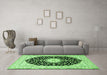 Machine Washable Medallion Green Traditional Area Rugs in a Living Room,, wshtr4591grn